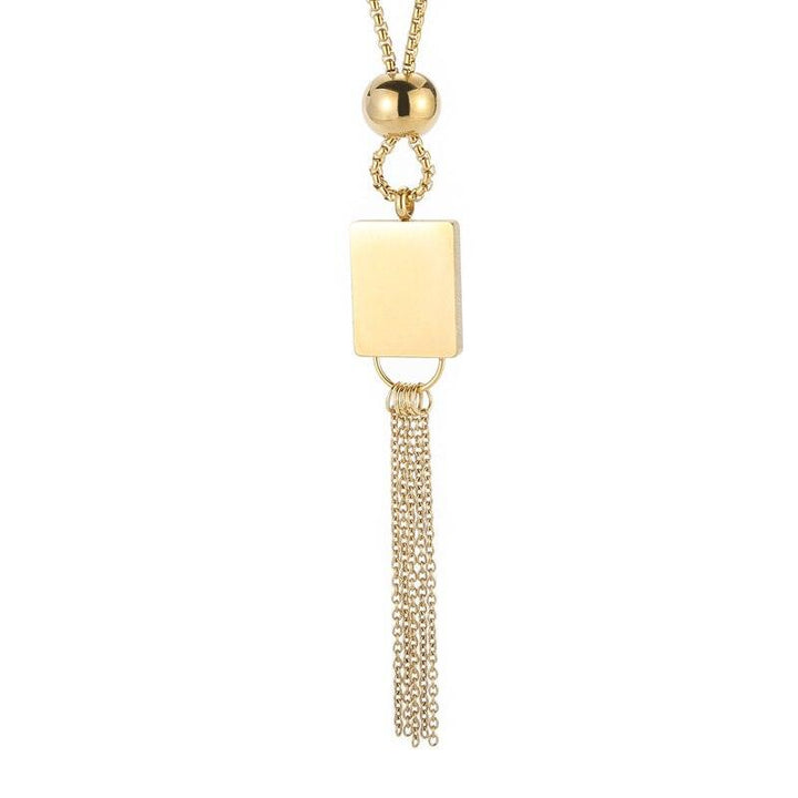 KALEN Stainless Steel Tassel  Necklace Square Pendant Tassel Long Necklace For Women Fashion Jewelry.