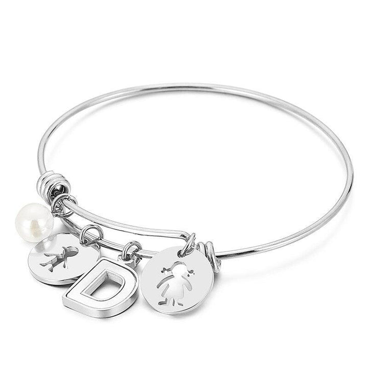 Kalen Letter Pear Charm Bead Adjusted Cuff Bangles Women Stainless Steel Fashion Round Shape Bangle For Girl Gifts.