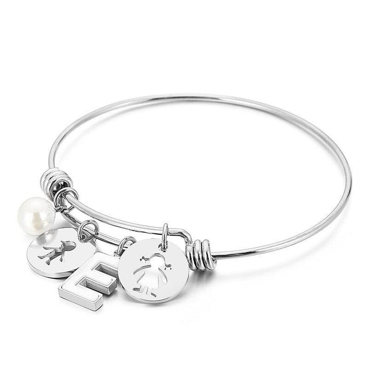 Kalen Letter Pear Charm Bead Adjusted Cuff Bangles Women Stainless Steel Fashion Round Shape Bangle For Girl Gifts.