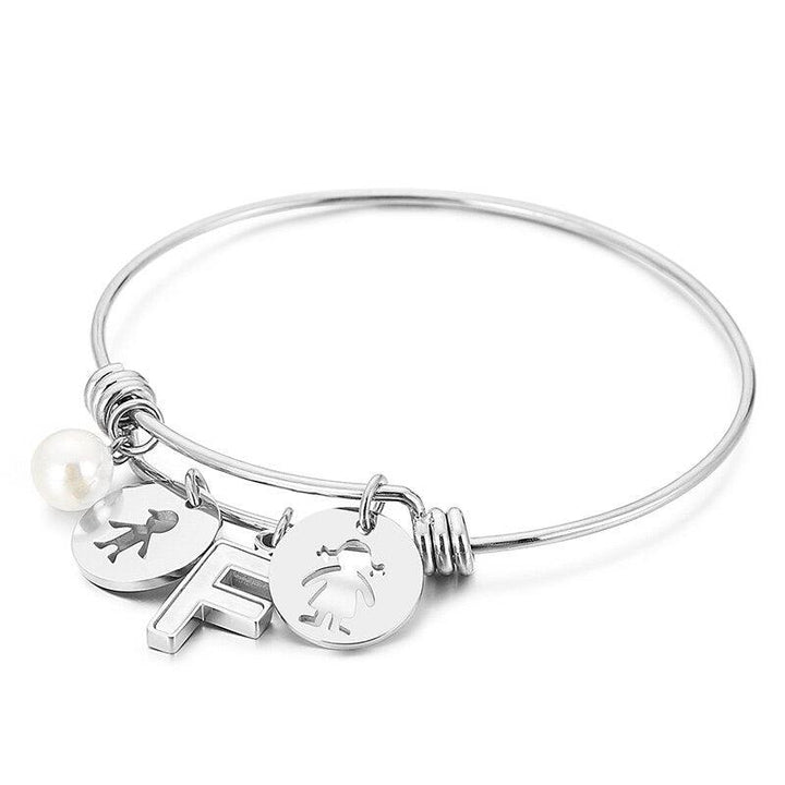 Kalen Letter Pear Charm Bead Adjusted Cuff Bangles Women Stainless Steel Fashion Round Shape Bangle For Girl Gifts.