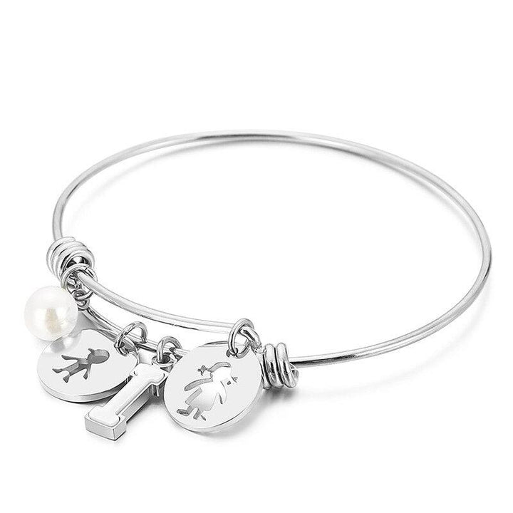 Kalen Letter Pear Charm Bead Adjusted Cuff Bangles Women Stainless Steel Fashion Round Shape Bangle For Girl Gifts.