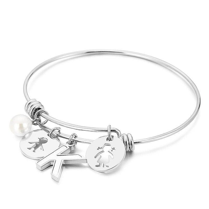 Kalen Letter Pear Charm Bead Adjusted Cuff Bangles Women Stainless Steel Fashion Round Shape Bangle For Girl Gifts.