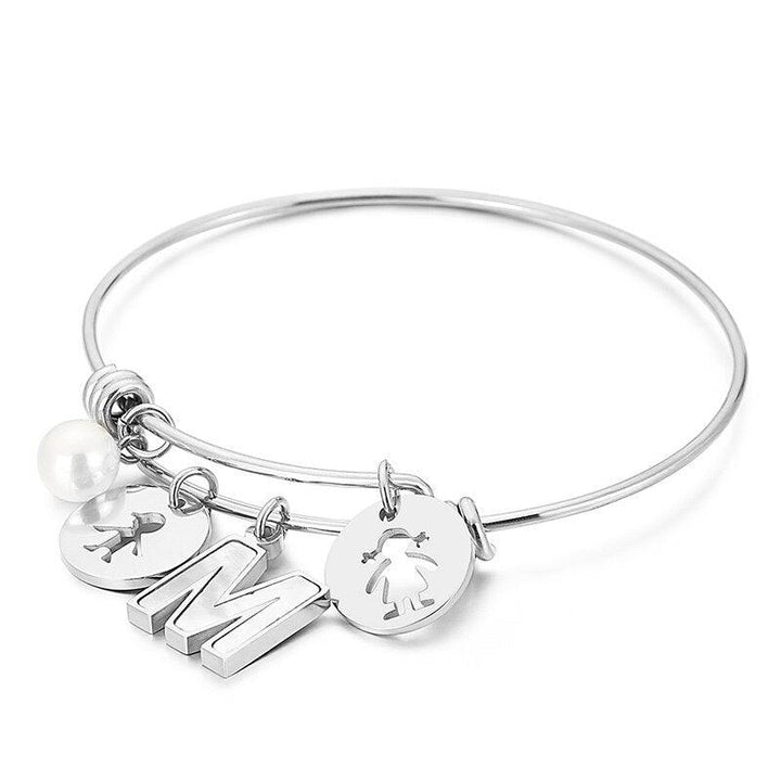 Kalen Letter Pear Charm Bead Adjusted Cuff Bangles Women Stainless Steel Fashion Round Shape Bangle For Girl Gifts.