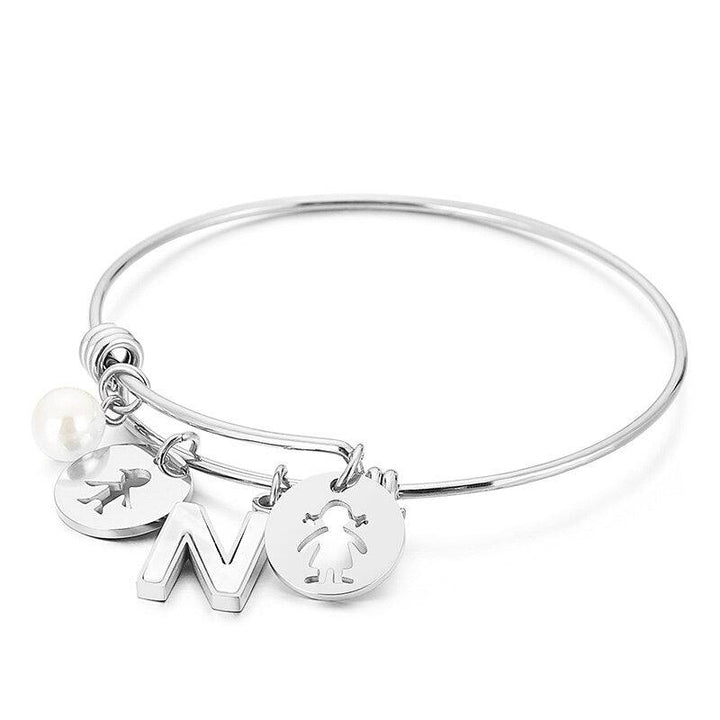 Kalen Letter Pear Charm Bead Adjusted Cuff Bangles Women Stainless Steel Fashion Round Shape Bangle For Girl Gifts.