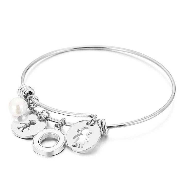 Kalen Letter Pear Charm Bead Adjusted Cuff Bangles Women Stainless Steel Fashion Round Shape Bangle For Girl Gifts.