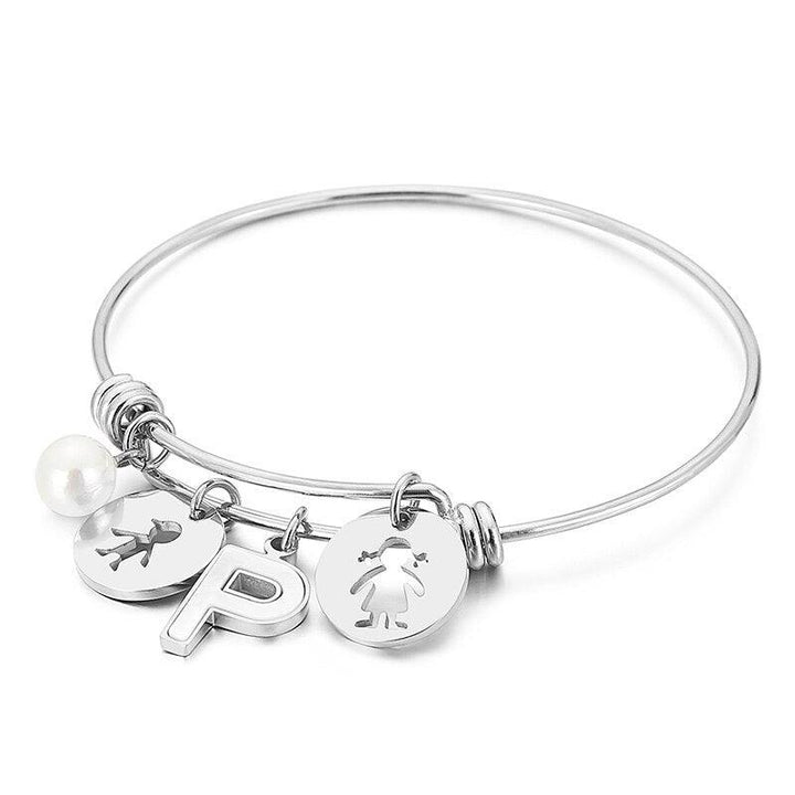 Kalen Letter Pear Charm Bead Adjusted Cuff Bangles Women Stainless Steel Fashion Round Shape Bangle For Girl Gifts.