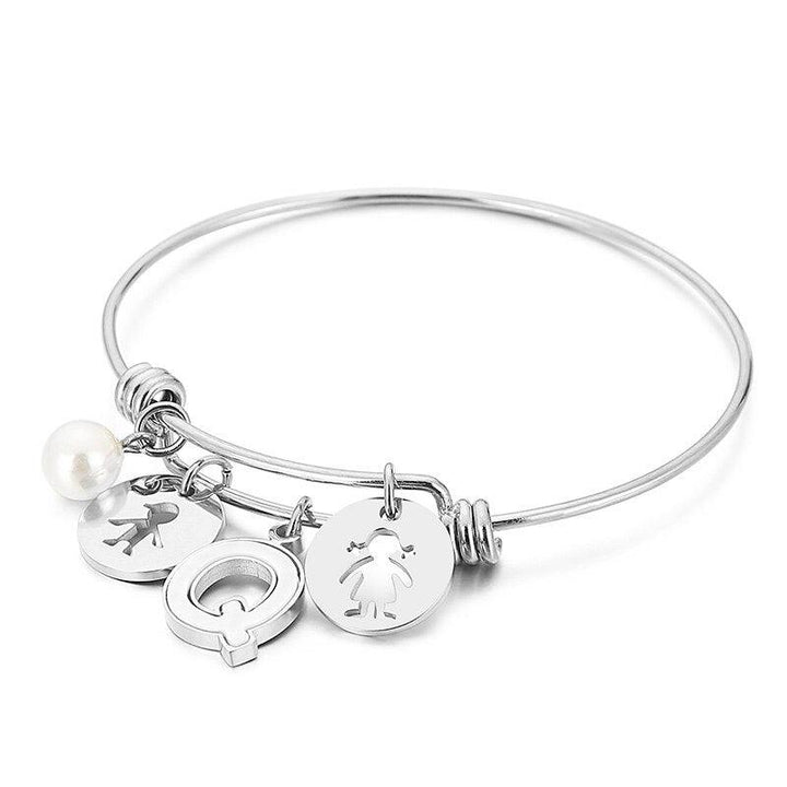 Kalen Letter Pear Charm Bead Adjusted Cuff Bangles Women Stainless Steel Fashion Round Shape Bangle For Girl Gifts.