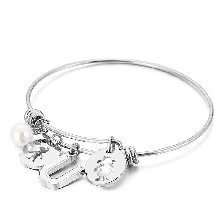 Kalen Letter Pear Charm Bead Adjusted Cuff Bangles Women Stainless Steel Fashion Round Shape Bangle For Girl Gifts.