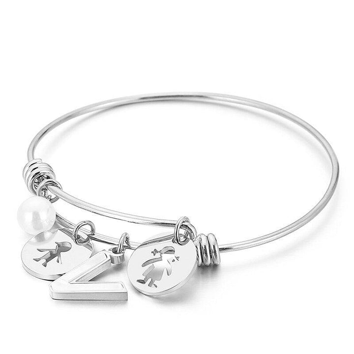 Kalen Letter Pear Charm Bead Adjusted Cuff Bangles Women Stainless Steel Fashion Round Shape Bangle For Girl Gifts.