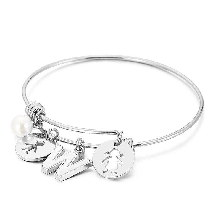 Kalen Letter Pear Charm Bead Adjusted Cuff Bangles Women Stainless Steel Fashion Round Shape Bangle For Girl Gifts.