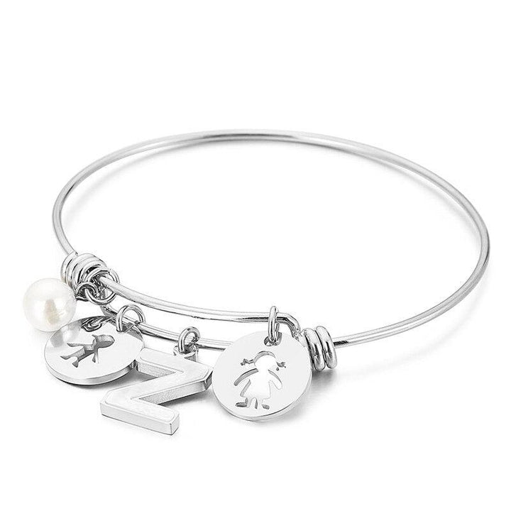 Kalen Letter Pear Charm Bead Adjusted Cuff Bangles Women Stainless Steel Fashion Round Shape Bangle For Girl Gifts.