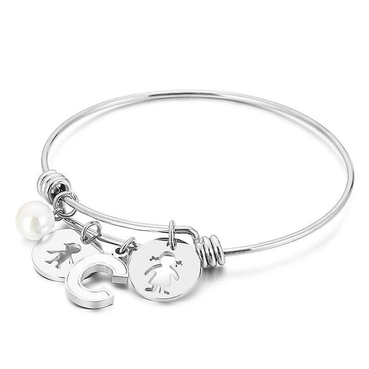 Kalen Letter Pear Charm Bead Adjusted Cuff Bangles Women Stainless Steel Fashion Round Shape Bangle For Girl Gifts.