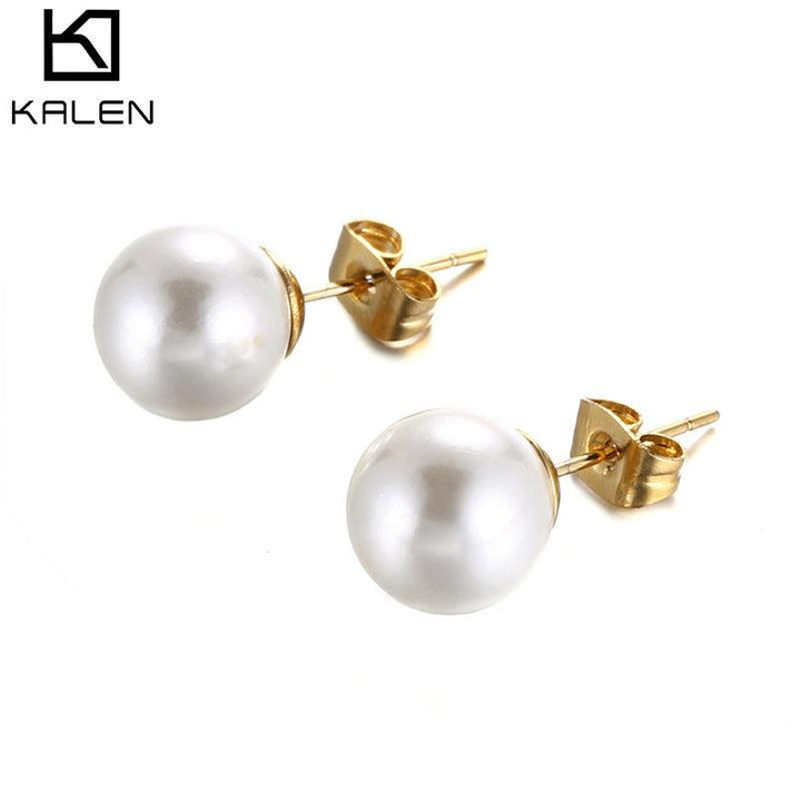 Stainless Steel 6/8/10/12mm Pearl Ball Stub Earrings - kalen