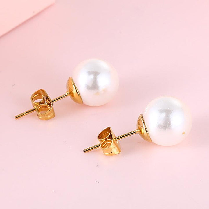 Stainless Steel 6/8/10/12mm Pearl Ball Stub Earrings - kalen