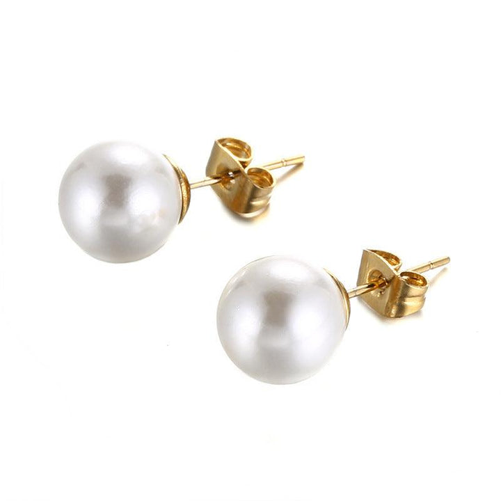 Stainless Steel 6/8/10/12mm Pearl Ball Stub Earrings - kalen