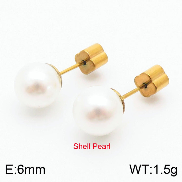 Stainless Steel 6/8/10/12mm Pearl Ball Stub Earrings - kalen