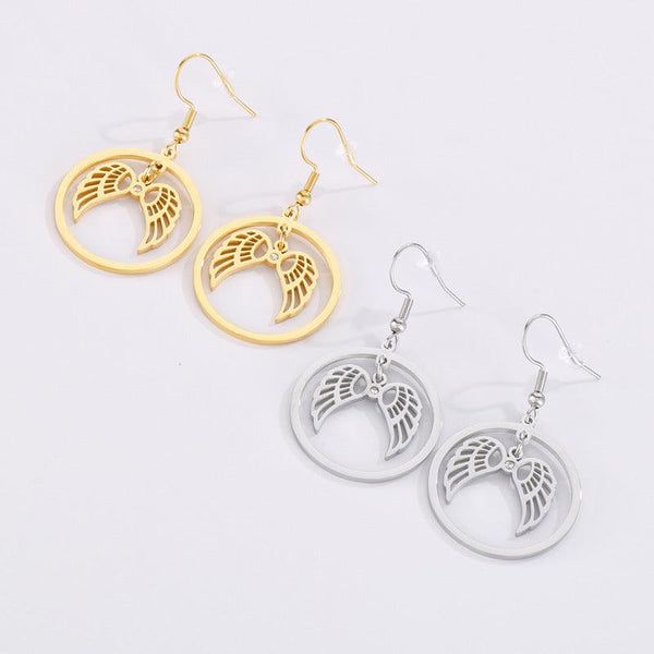 Stainless Steel Angle Round Drop Earrings - kalen