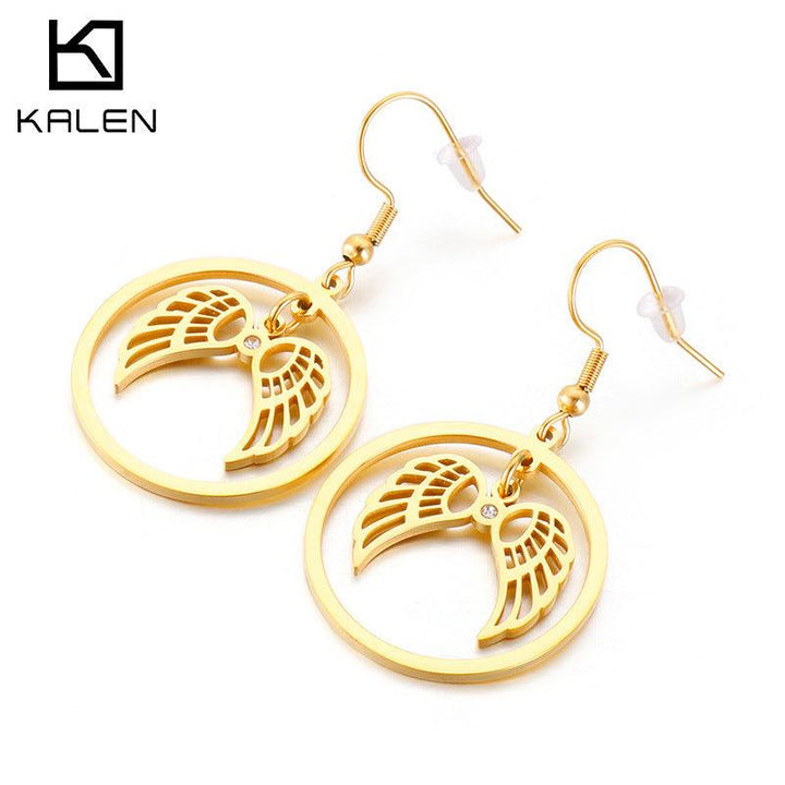 Stainless Steel Angle Round Drop Earrings - kalen