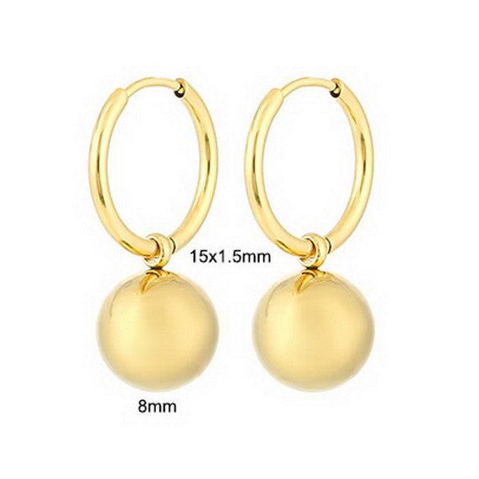 Stainless Steel Ball Bean Hoop Earrings Ring Pearl Bracelet Bangle Set - kalen