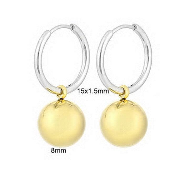 Stainless Steel Ball Bean Hoop Earrings Ring Pearl Bracelet Bangle Set - kalen