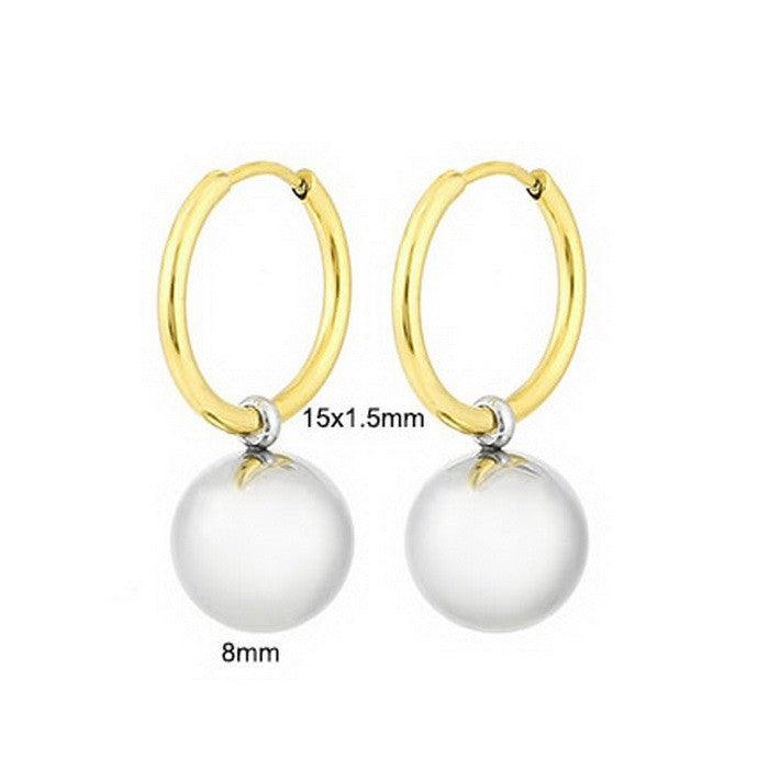 Stainless Steel Ball Bean Hoop Earrings Ring Pearl Bracelet Bangle Set - kalen