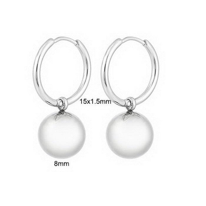 Stainless Steel Ball Bean Hoop Earrings Ring Pearl Bracelet Bangle Set - kalen