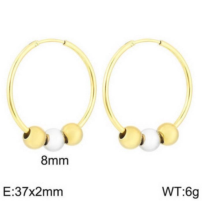 Stainless Steel Ball Bean Hoop Earrings Ring Pearl Bracelet Bangle Set - kalen