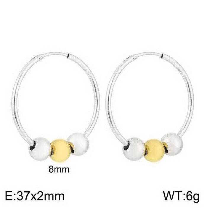 Stainless Steel Ball Bean Hoop Earrings Ring Pearl Bracelet Bangle Set - kalen