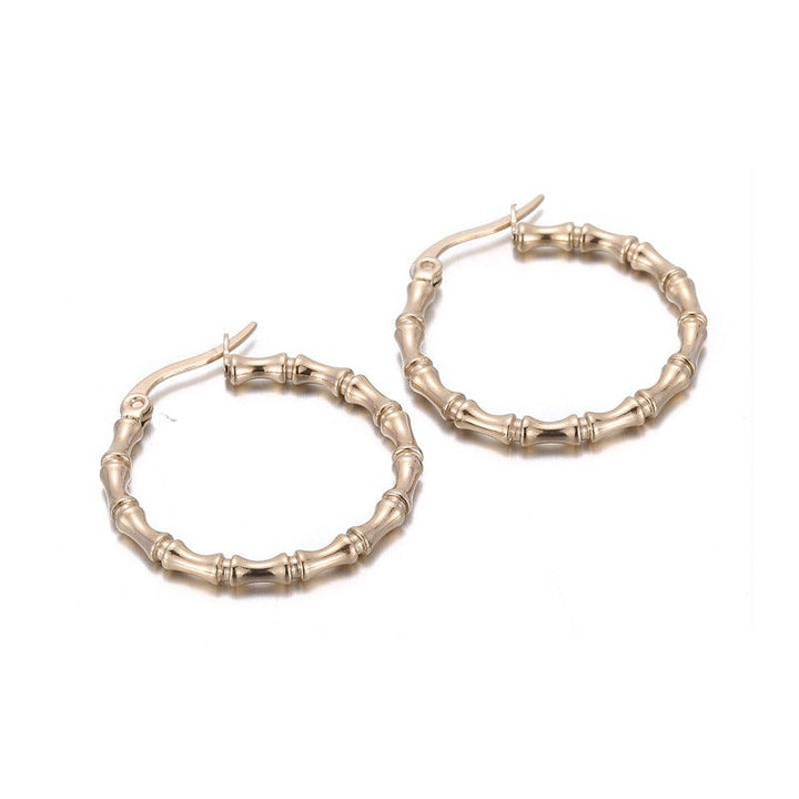 Stainless Steel Bamboo Circle Hoop Earrings - kalen