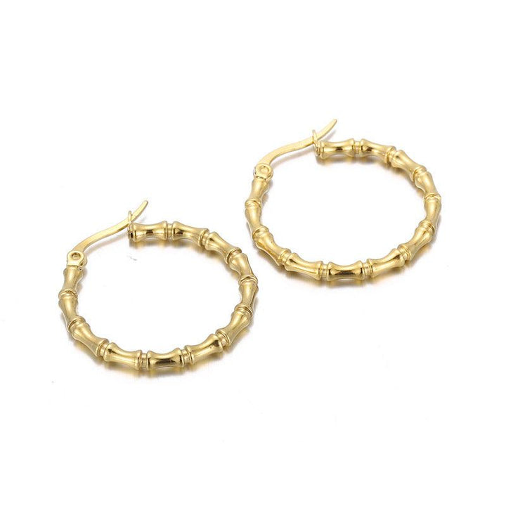 Stainless Steel Bamboo Circle Hoop Earrings - kalen