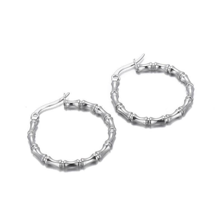 Stainless Steel Bamboo Circle Hoop Earrings - kalen