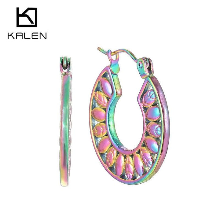 Stainless Steel Bead C-Shape Hoop Earrings - kalen