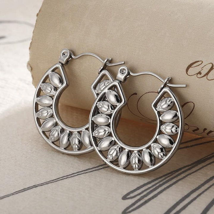 Stainless Steel Bead C-Shape Hoop Earrings - kalen