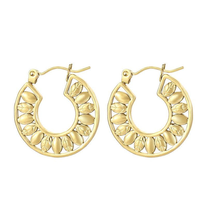 Stainless Steel Bead C-Shape Hoop Earrings - kalen