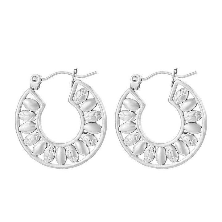 Stainless Steel Bead C-Shape Hoop Earrings - kalen