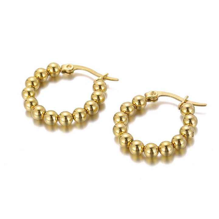 Stainless Steel Bead Circle Hoop Earrings - kalen