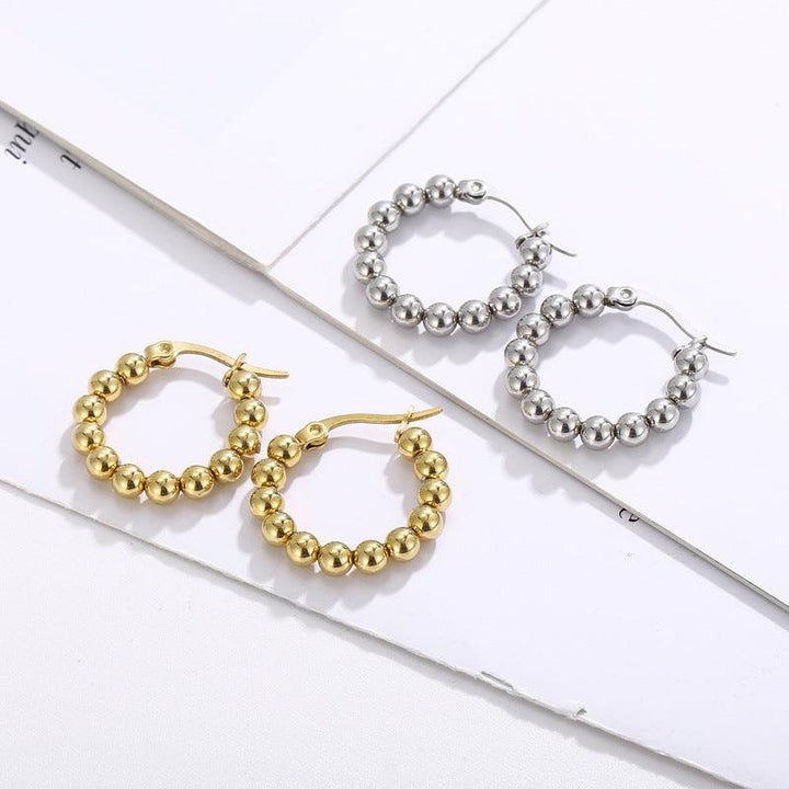 Stainless Steel Bead Circle Hoop Earrings - kalen