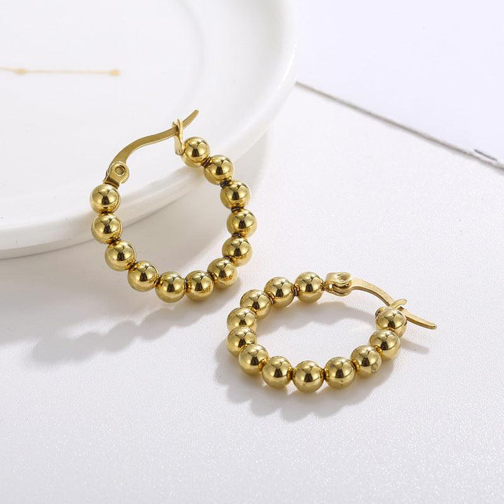 Stainless Steel Bead Circle Hoop Earrings - kalen