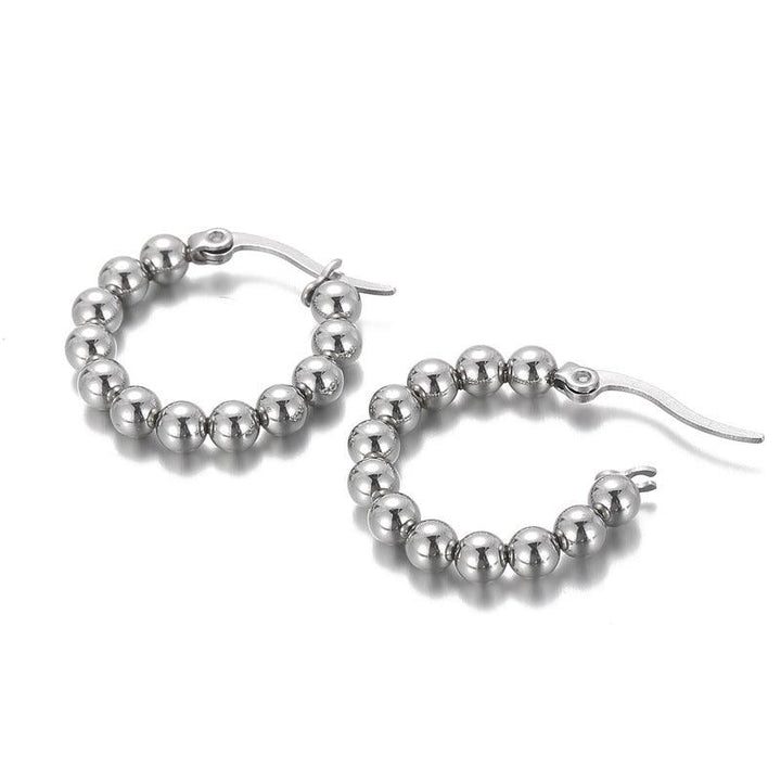 Stainless Steel Bead Circle Hoop Earrings - kalen