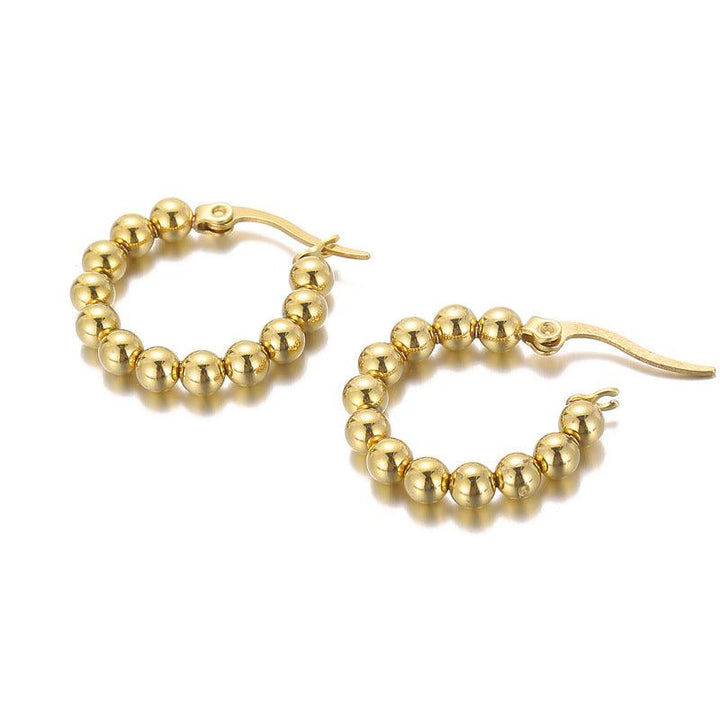 Stainless Steel Bead Circle Hoop Earrings - kalen