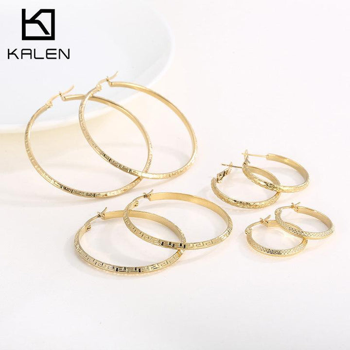 Stainless Steel Big Circle Hoop Earrings - kalen