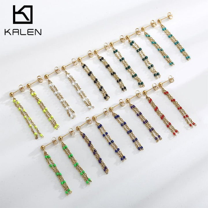 Stainless Steel Bohemia Chain Drop Earrings - kalen