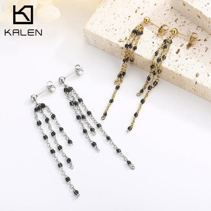 Stainless Steel Bohemia Chain Drop Earrings - kalen