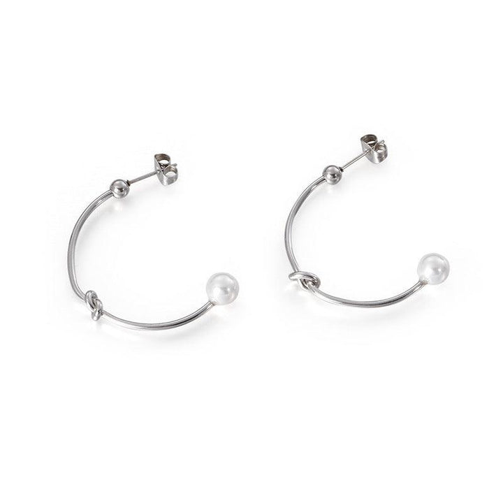 Stainless Steel C-Shape Knot Pearl Stub Earrings - kalen