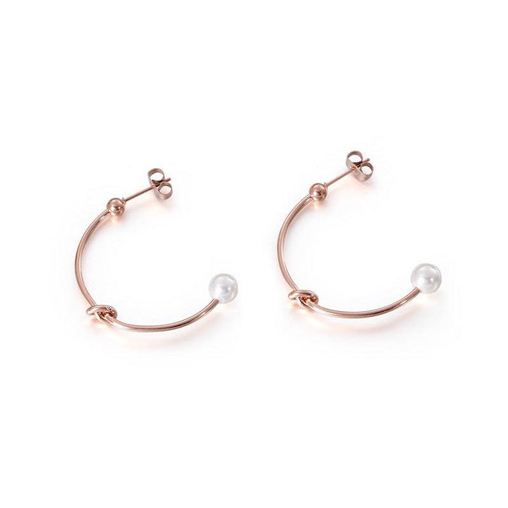 Stainless Steel C-Shape Knot Pearl Stub Earrings - kalen