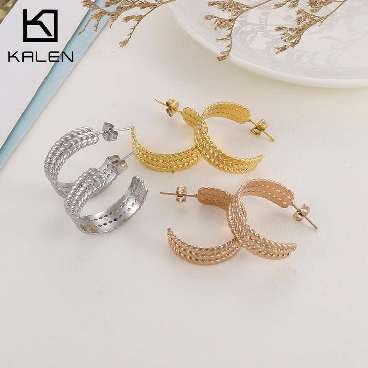 Stainless Steel C-Shape Stub Earrings - kalen