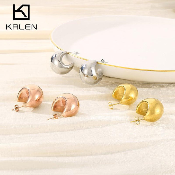 Stainless Steel C-Shaped Chunky Hollow Stud Earrings - kalen