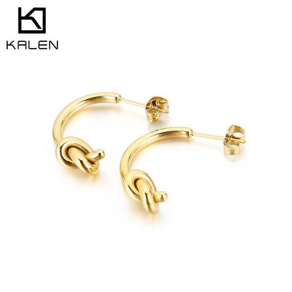 Stainless Steel C-Shaped Knot Stub Earrings - kalen