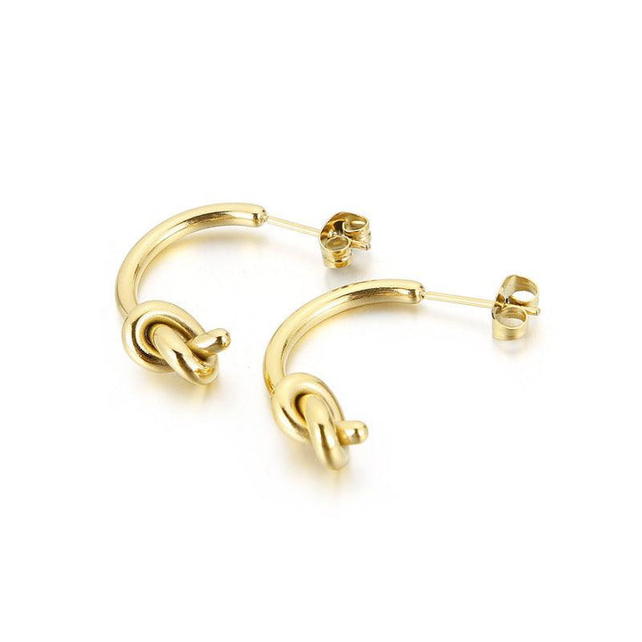 Stainless Steel C-Shaped Knot Stub Earrings - kalen