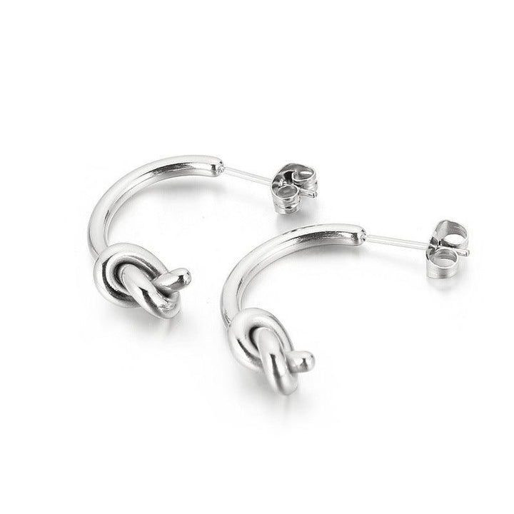 Stainless Steel C-Shaped Knot Stub Earrings - kalen